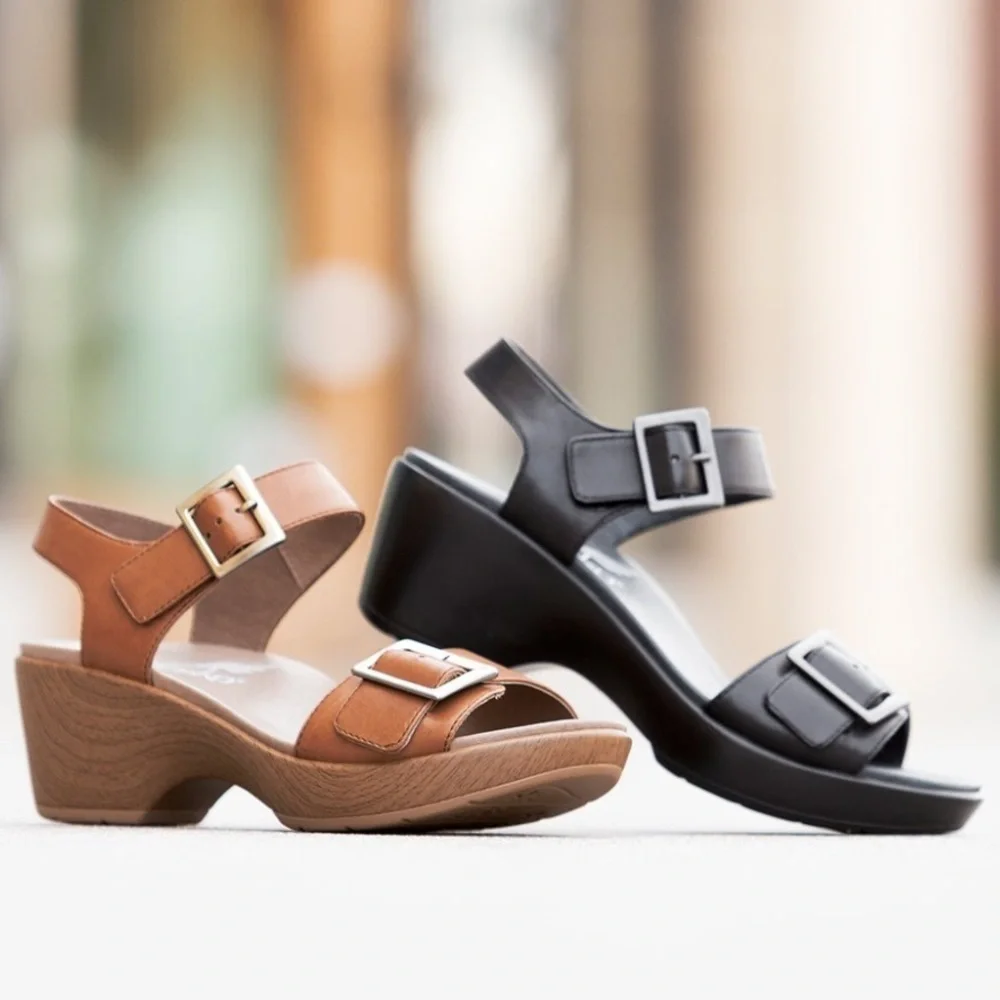 Dansko Jen Platform Sandals Brown Leather Ankle Strap Size 41